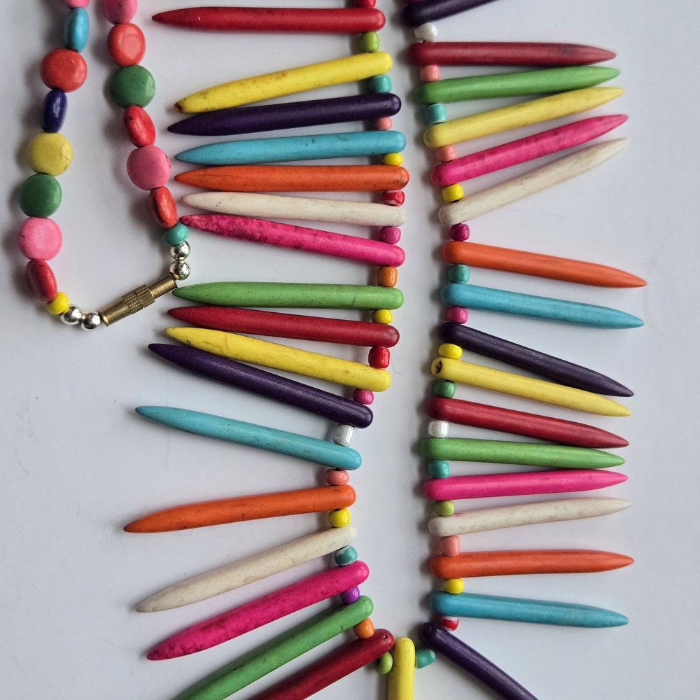 Vintage Rainbow Spike Collar Horn Statement Necklace